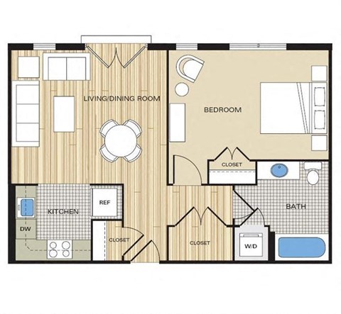 1 Bed1 Bath 605sf Floor Plan at Clayborne Apartments, Alexandria, VA